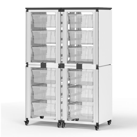 Luxor Modular Classroom Storage Cabinet - 4 stacked modules with 12 large bins MBS-STR-22-12L
